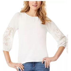 Jones New York White Lace Sleeve Blouse